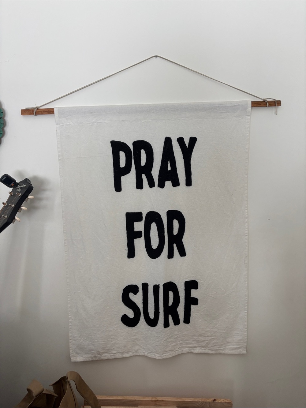 PRAY FOR SURF Wall Tapestry - White with Black Lettering